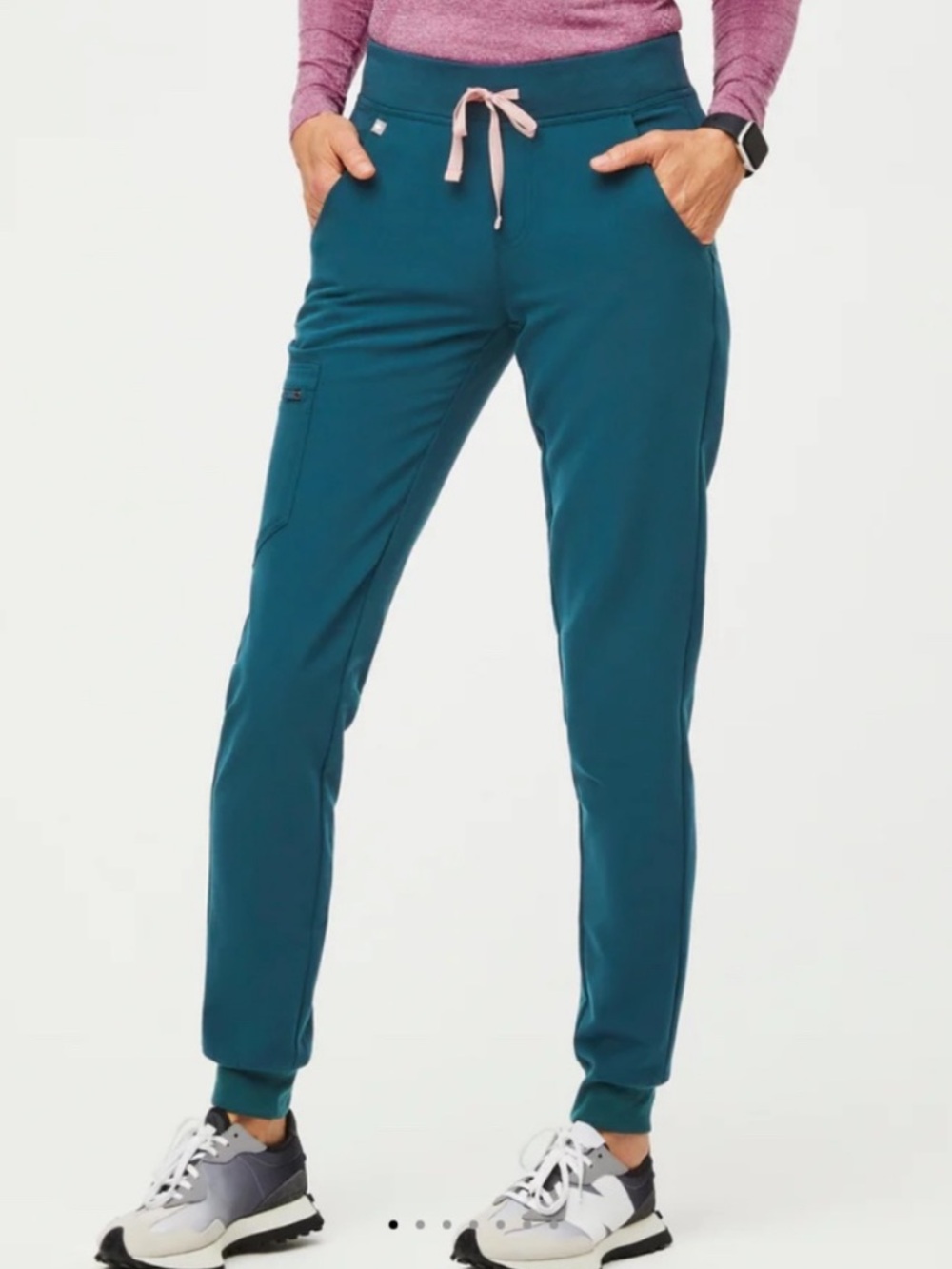Figs Teal Jogger Pants with Pink Drawcord